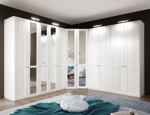 Weißer Landhaus-Kleiderschrank mit Spiegeln & Drehtüren - Alvito