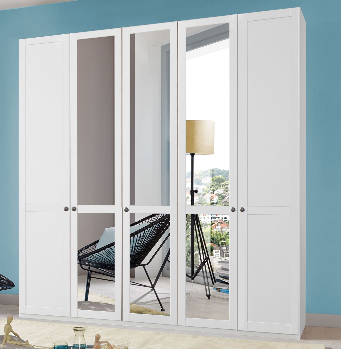 Weißer Landhaus-Kleiderschrank mit Spiegeln - Alvito Drehtüren 